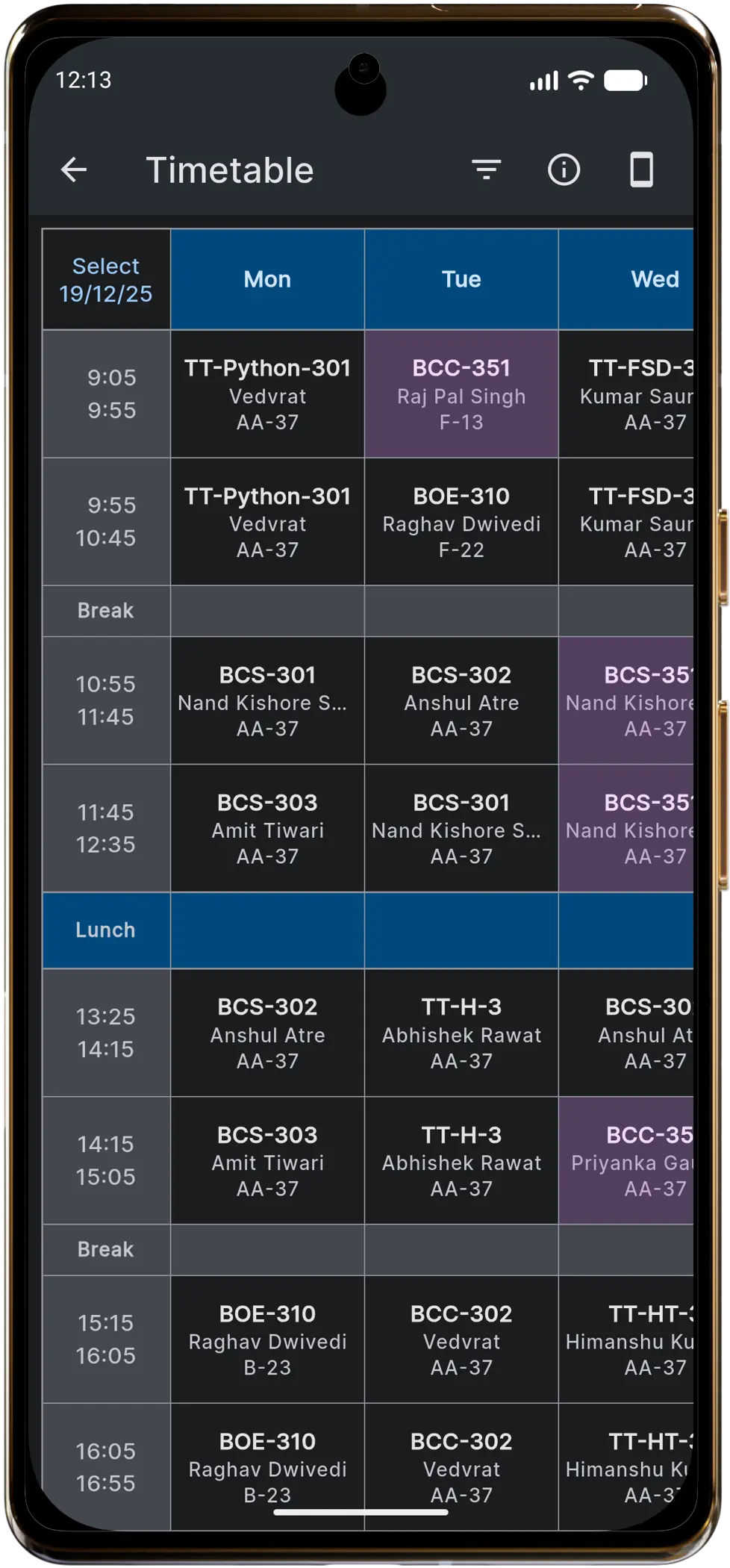 Timetable preview